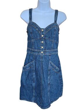 Denim Button-Up Mini Dress Sweetheart Neckline boho cottagecore biker chic